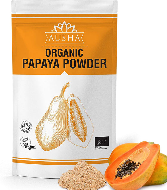 Ausha Organic Papaya Fruit Powder 100gm | Digestion Aid,Acid Reflux,Rich in Iron,VitaminC | Soil Association
